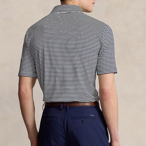 Ralph Lauren RLX Men's Striped Polo Shirt Logo Moisture Wicking Polyester Navy - Picture 3 of 6